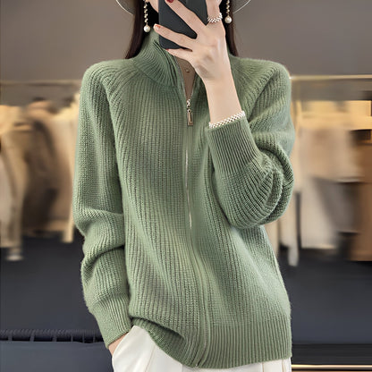 Margaret - Cardigan i uld med lynlås til kvinder