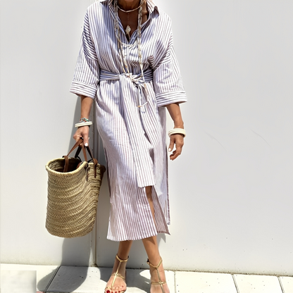 Paulette - Stribet klassisk skjortekjole til kvinder
