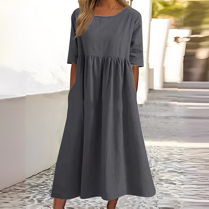 Sylvette - Bomuldskjole til kvinder med rund halsudskæring