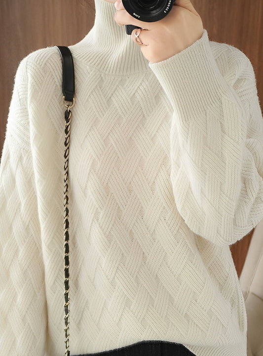 Stacey - Stilfuld struktureret rullekravesweater til damer