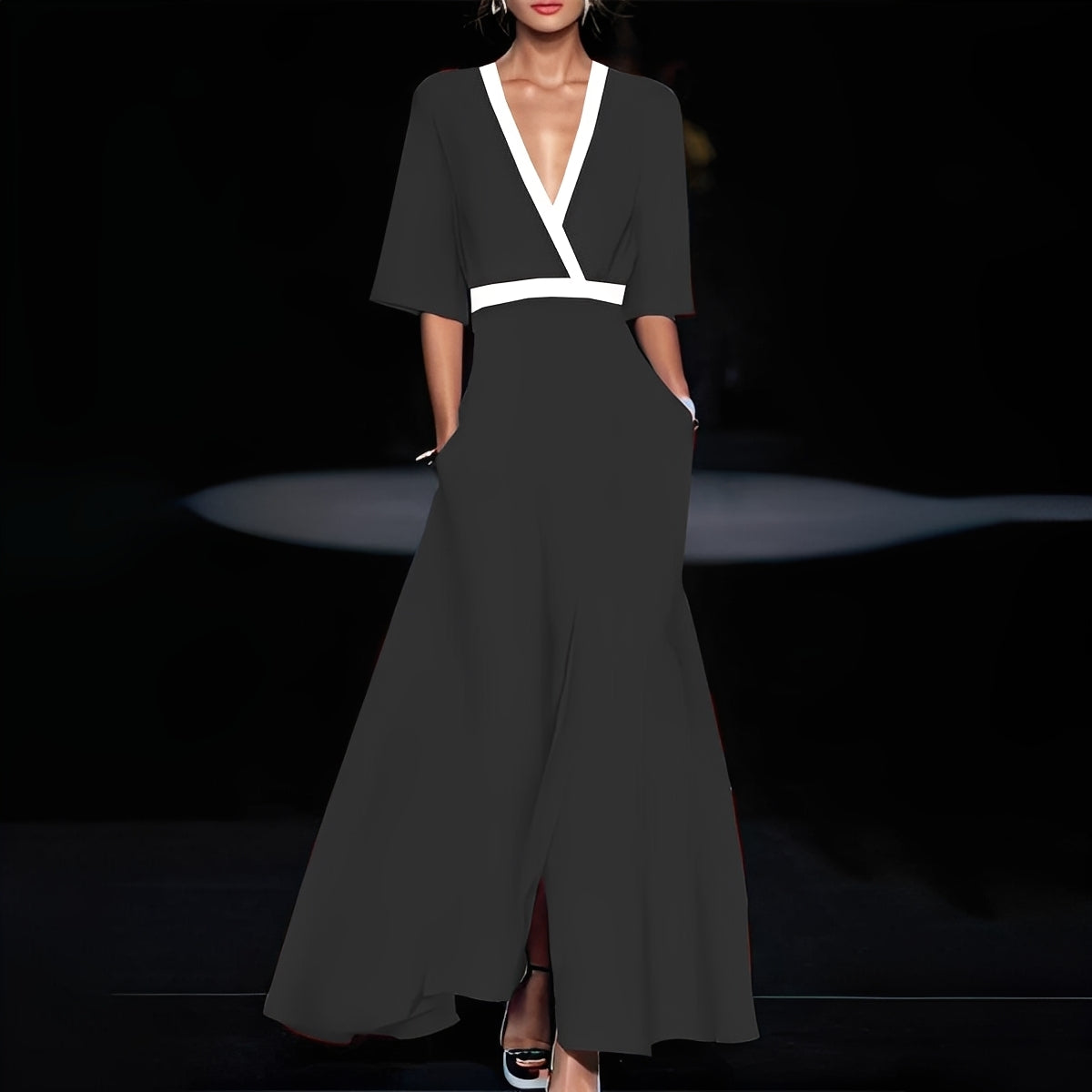 Débora - Lang elegant kjole med blomstermotiv til kvinder