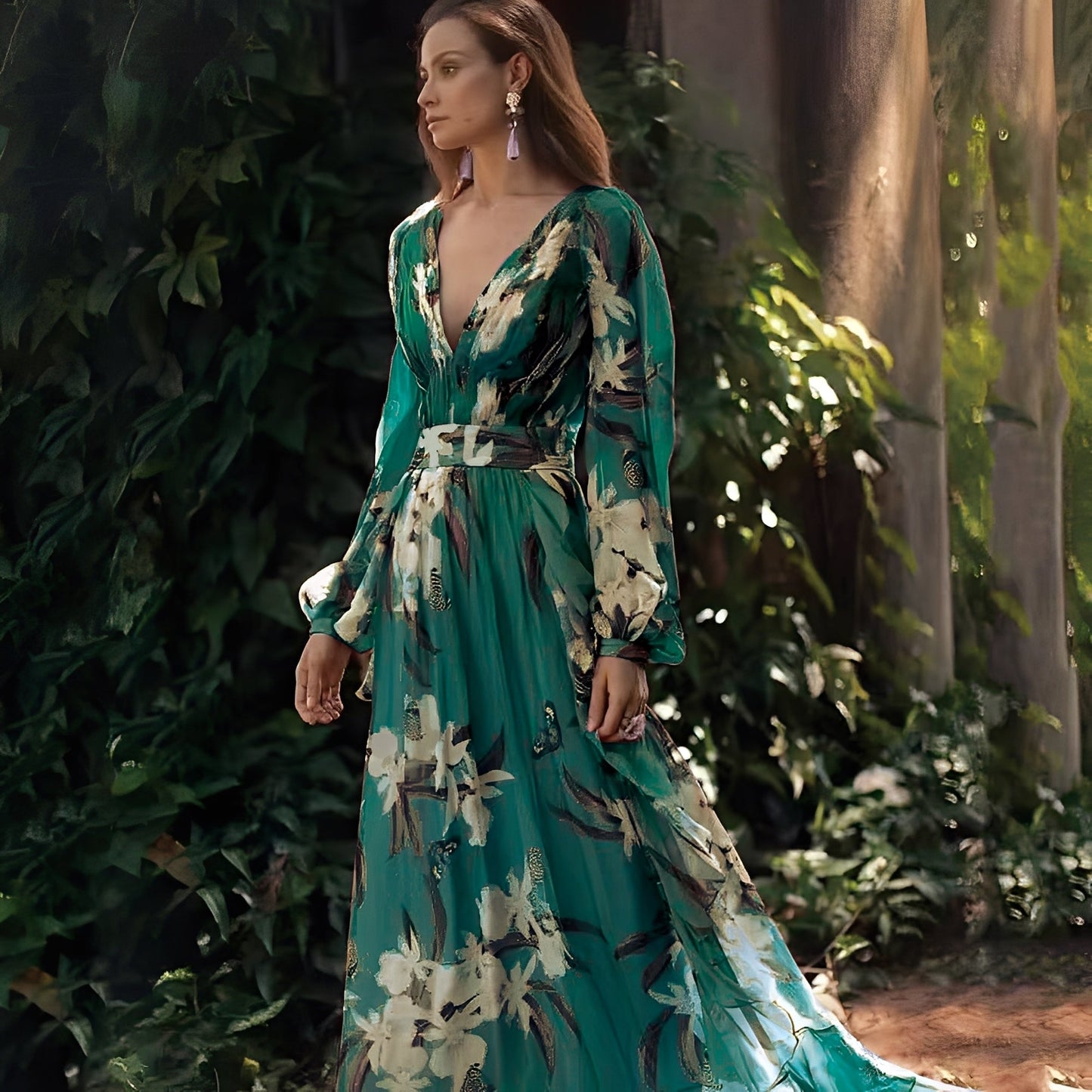 Karine - Lang elegant kjole med V-hals til kvinder