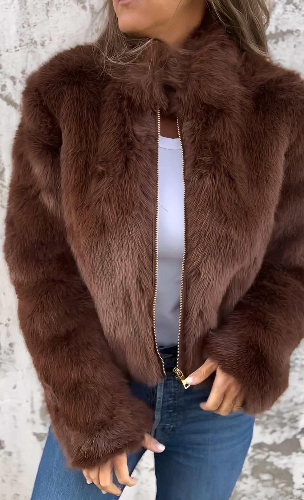 Amanda - Moderne plyssfrakke til damer