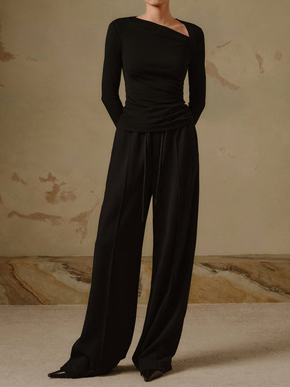 Selina – Gerippt Asymmetrisk Langarmshirt