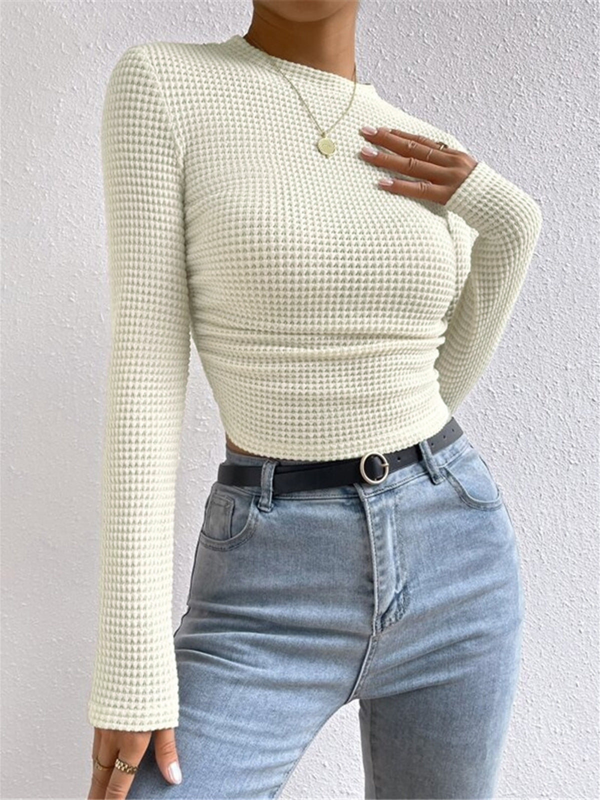 Tessa – Waffelstrik Slim-Pullover