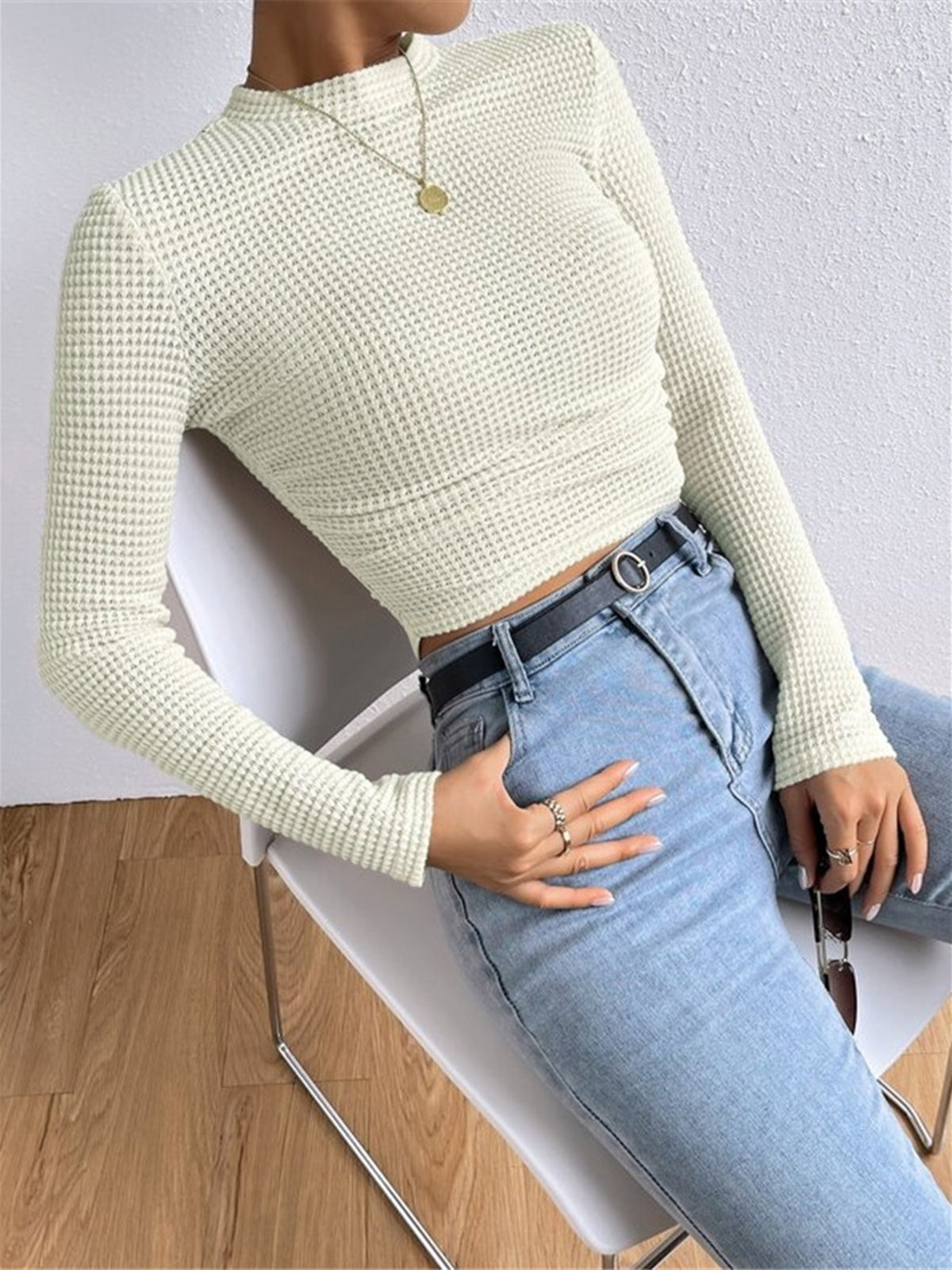 Tessa – Waffelstrik Slim-Pullover