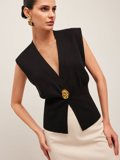 Annalena – V-udskæring Knapdetalje Strikvest