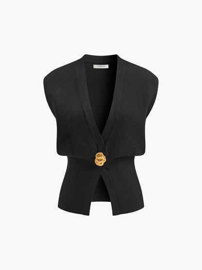 Annalena – V-udskæring Knapdetalje Strikvest