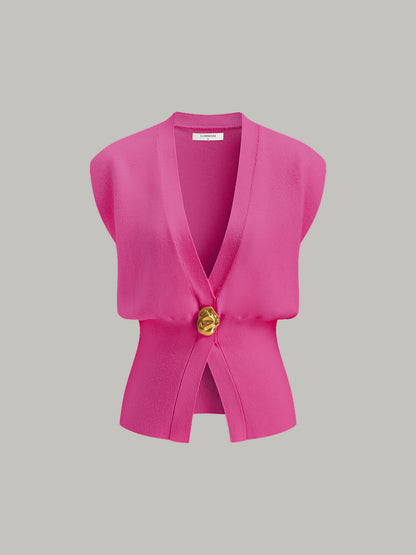 Annalena – V-udskæring Knapdetalje Strikvest