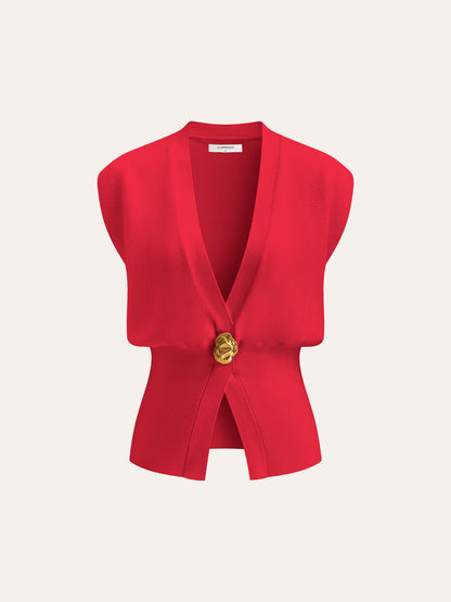 Annalena – V-udskæring Knapdetalje Strikvest