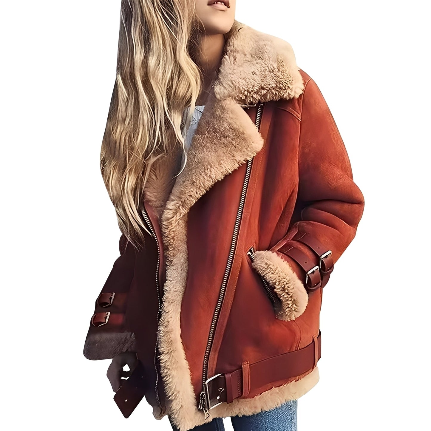 Jessie - Varm bikerjakke af uld med lynlås til damer