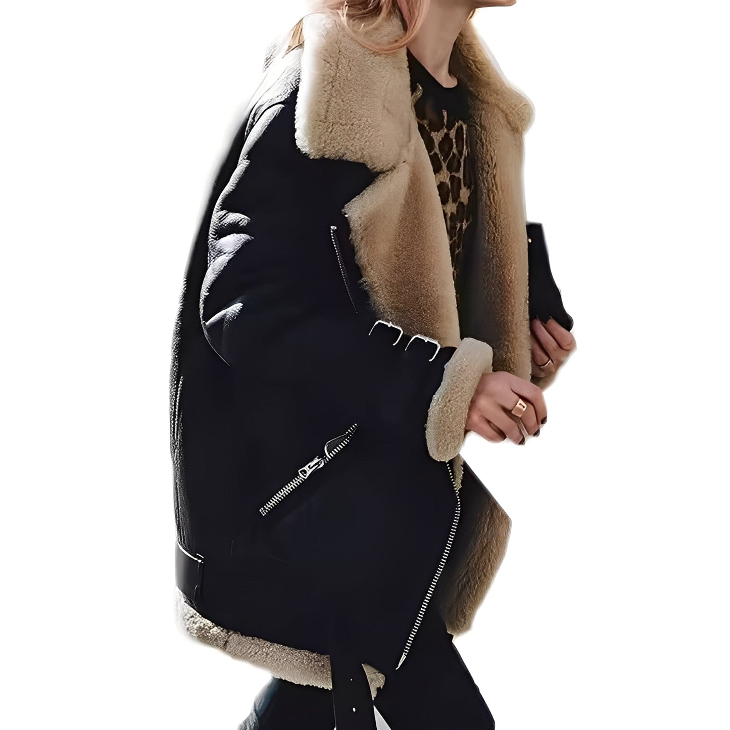 Jessie - Varm bikerjakke af uld med lynlås til damer